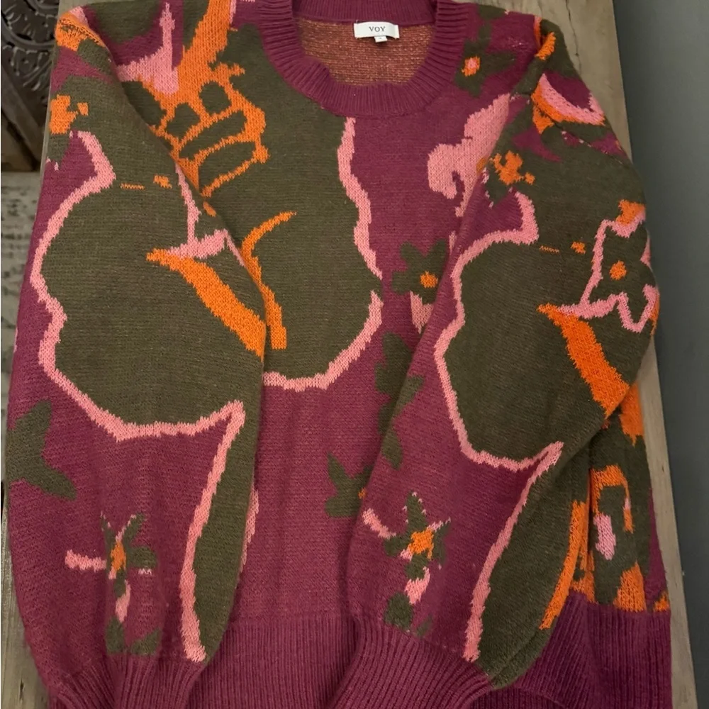 Vibrant Pink and Orange Floral Women's Sweater - Picture 3 of 7